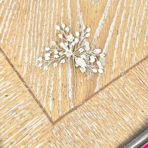 Delicate Ivory Bridal Hair Pin with Beaded Flowers